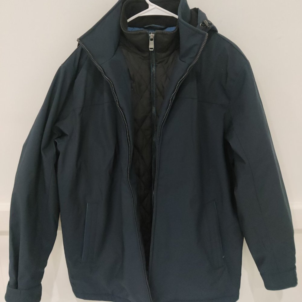 NWoT Weatherproof Men's Quilt Bibbed Hooded Tech Jacket Size M Blue $120 DD157